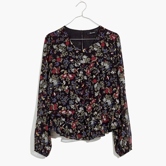 MADEWELL Sheer-Sleeve Ruffle Peplum Top in Finch Floral - Picture 4 of 13